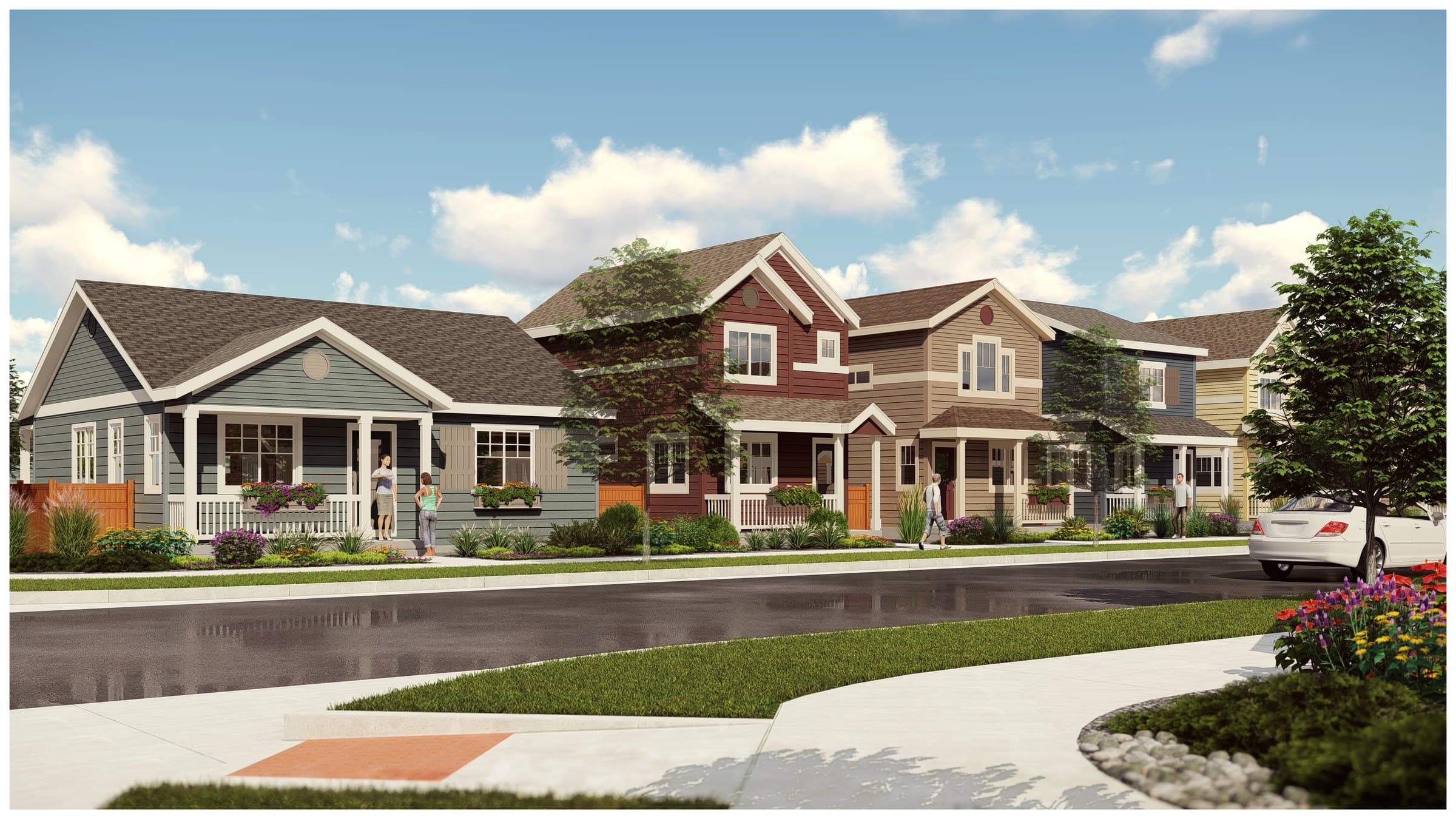 The cottages as a street — a rendering, not a photograph
